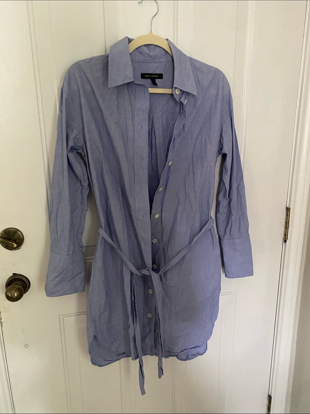 Banana Republic Light Blue Button-Down Shirt Dress with Waist Tie